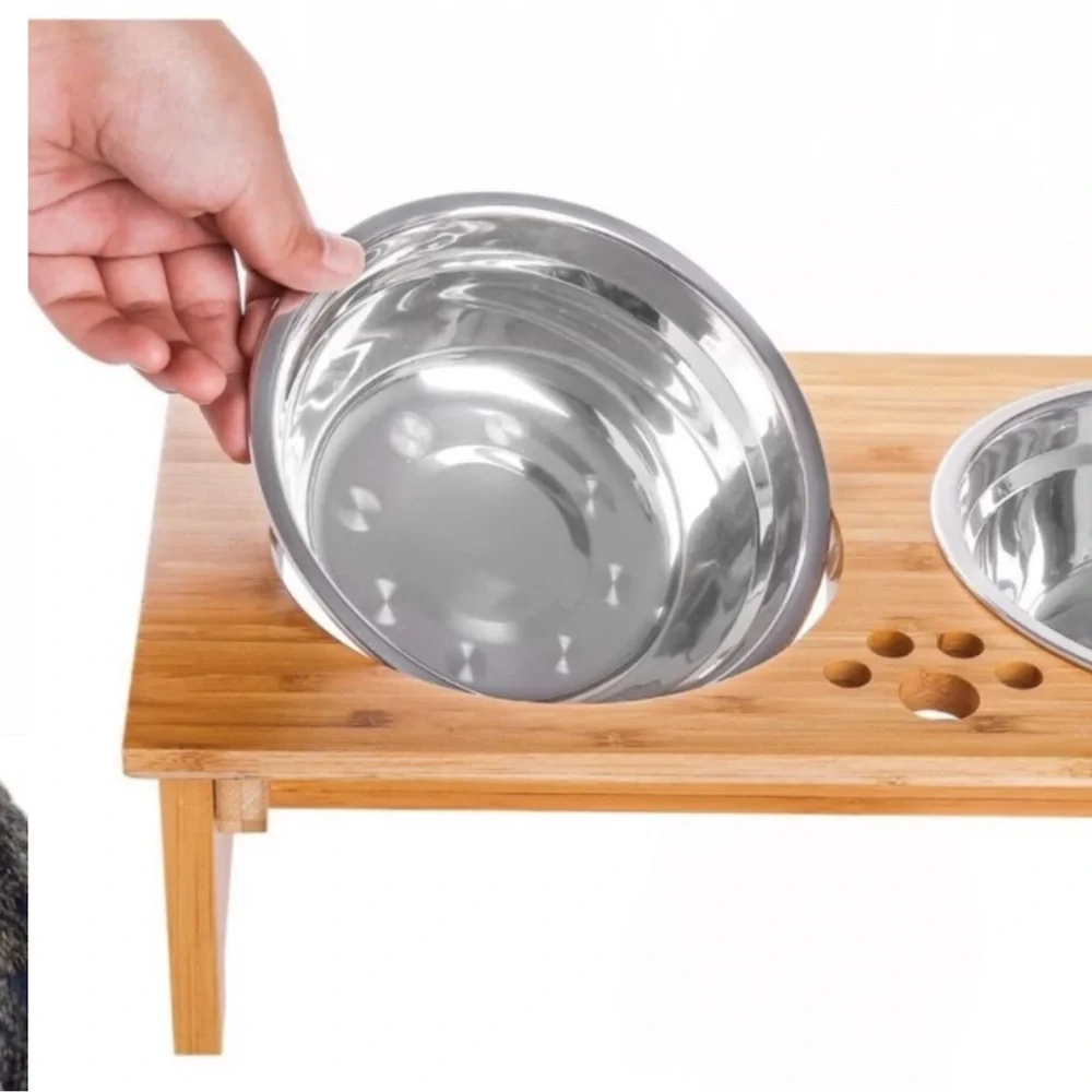 Pet Bowls Bamboo Elevated Stand Feeder